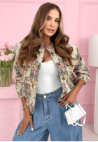 Krótka żakardowa kurtka bomberka w kwiaty Despite The Rain beżowa