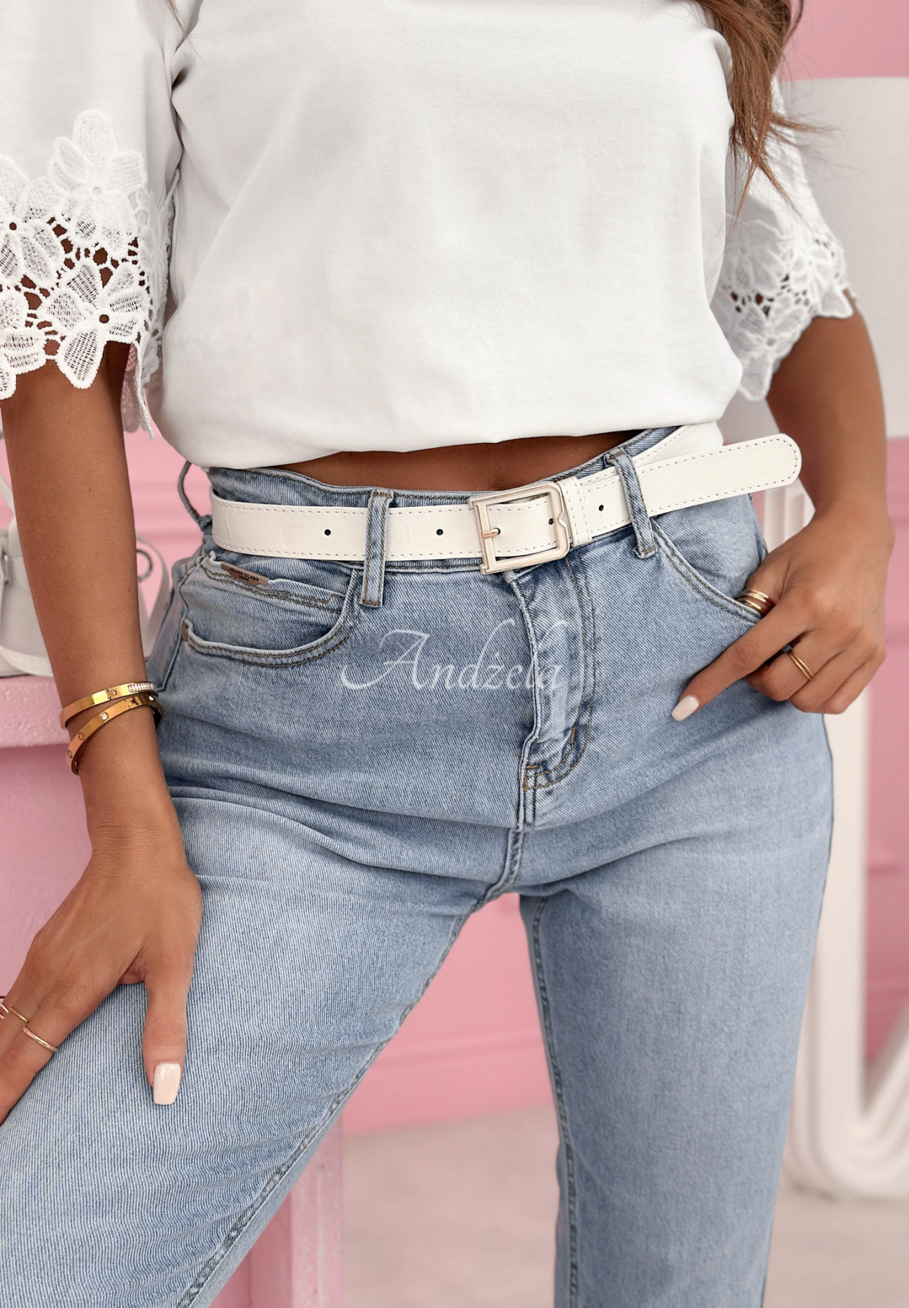 Elena blue skinny jeans with belt