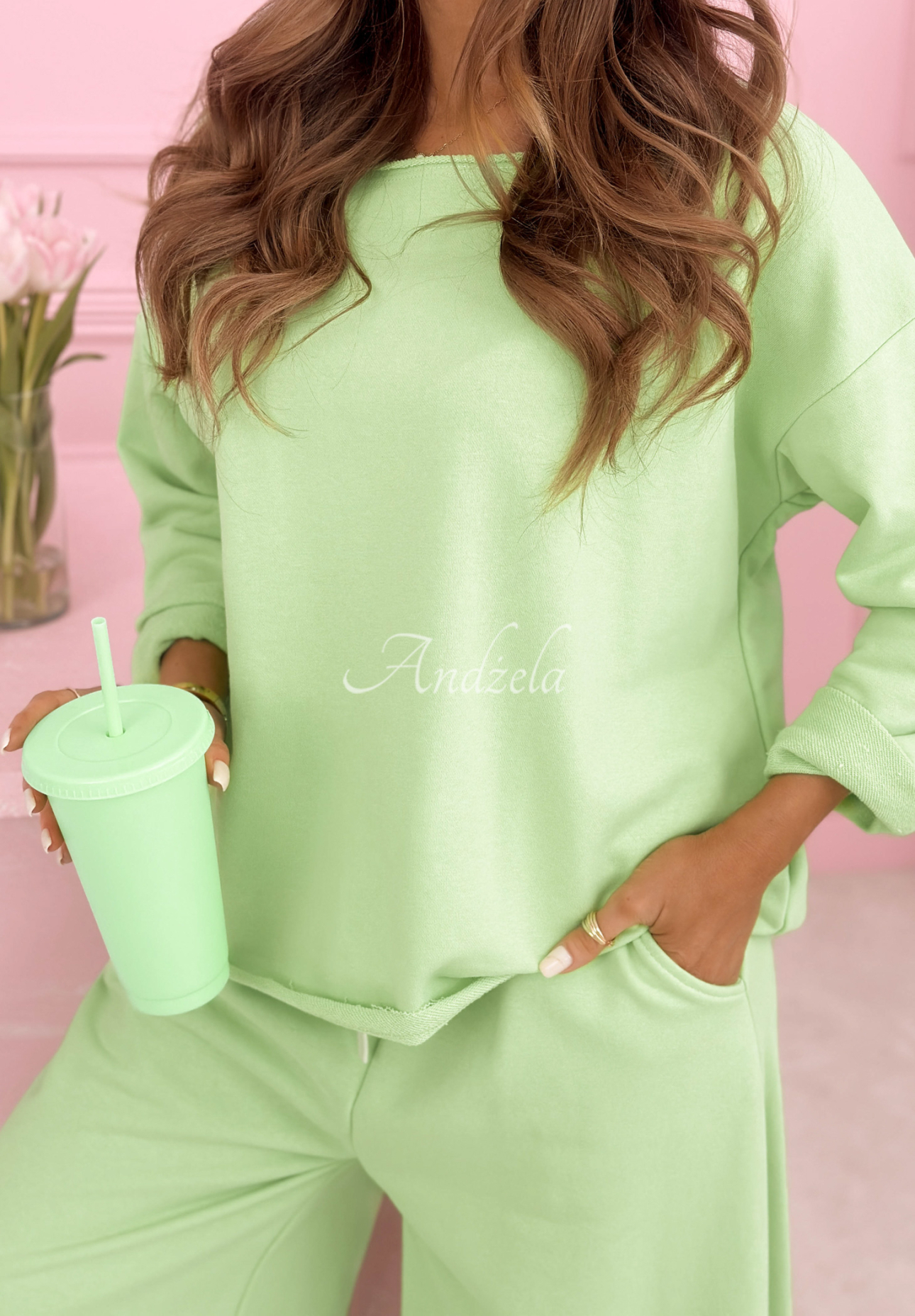 Always On Time pistachio cotton tracksuit set