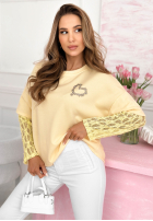 Bluza z koronkowymi rękawami i serduszkiem Addison żółta