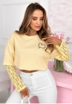 Bluza z koronkowymi rękawami i serduszkiem Addison żółta