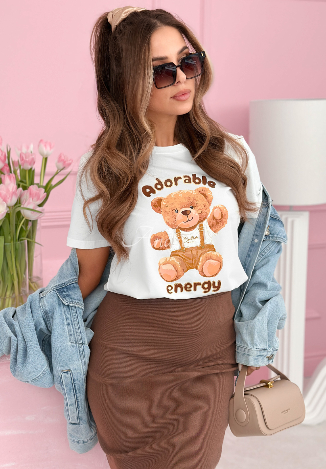 Bawełniany t-shirt z nadrukiem Adorable biały