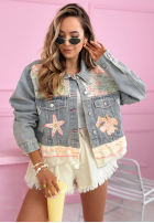 Krótka jeansowa kurtka z kolorowymi haftami Solenne jasnoniebieska