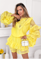 Blooming Season yellow blouse and skirt-shorts set with frills
