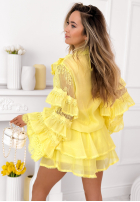 Zwiewny komplet koszula i spódniczka z falbankami Blooming Season błękitny