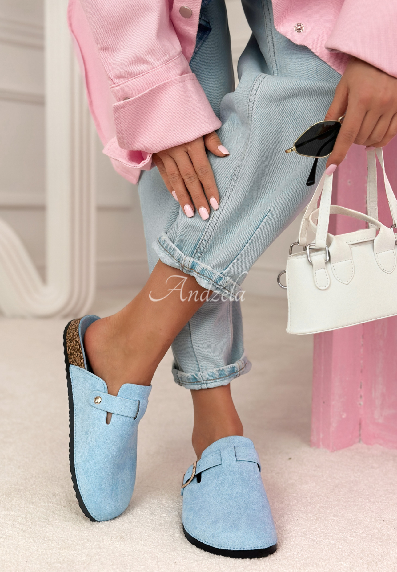 Madison blue suede clogs with straps