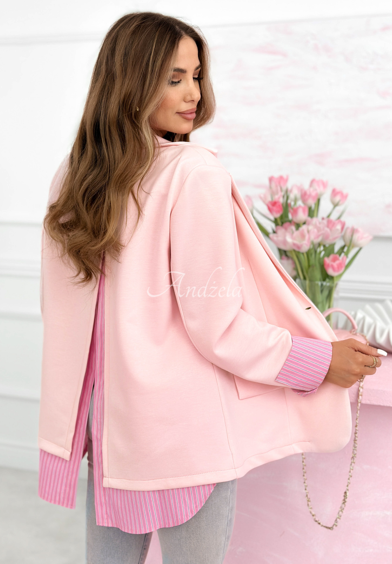 Blazer with shirt inserts and viscose Waiting For You powder pink