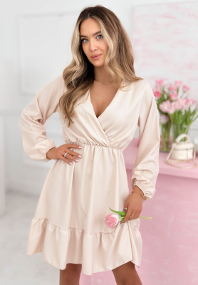 Valentina beige envelope dress with frills and viscose