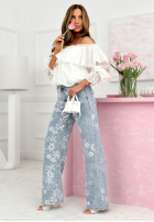 Spodnie jeansowe wide leg w kwiecisty print Wildrose niebieskie
