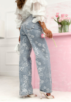 Spodnie jeansowe wide leg w kwiecisty print Wildrose niebieskie