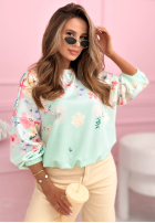 Kwiecista bluza ze ściągaczem Fiorabelle pistacjowa