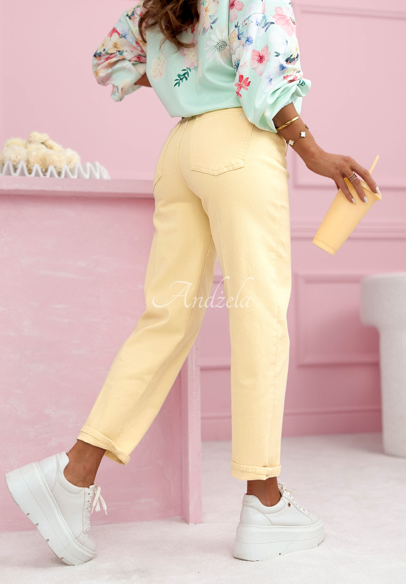 Daphne yellow mom fit jeans with creased legs