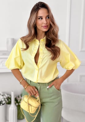 Bawełniana koszula z bufiastymi rękawami Jane ż&oacute;łta