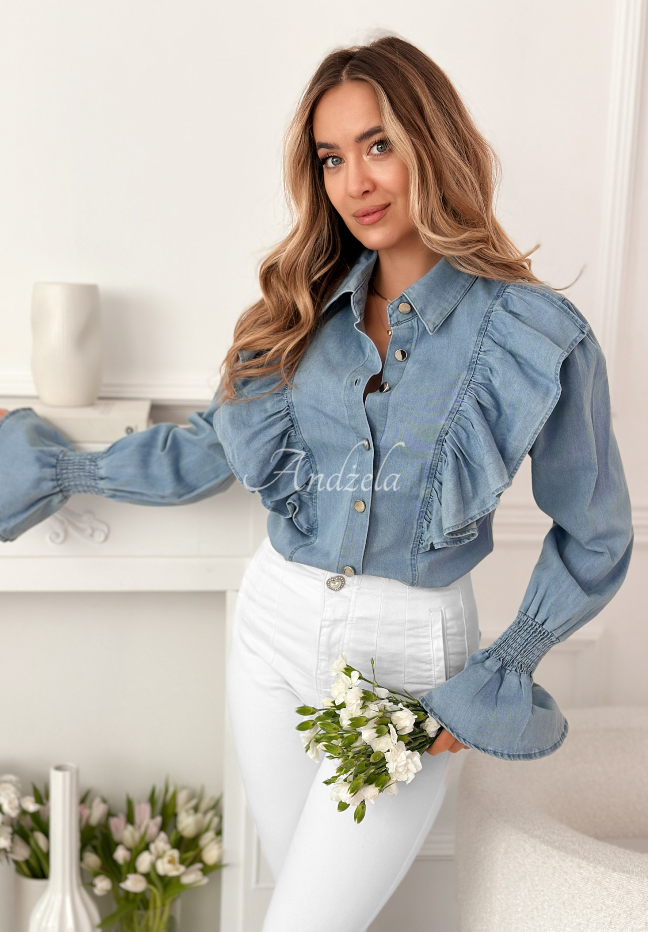 Paloma blue denim shirt with frills