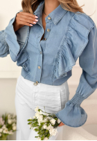 Jeansowa koszula z falbankami Paloma ciemnoniebieska