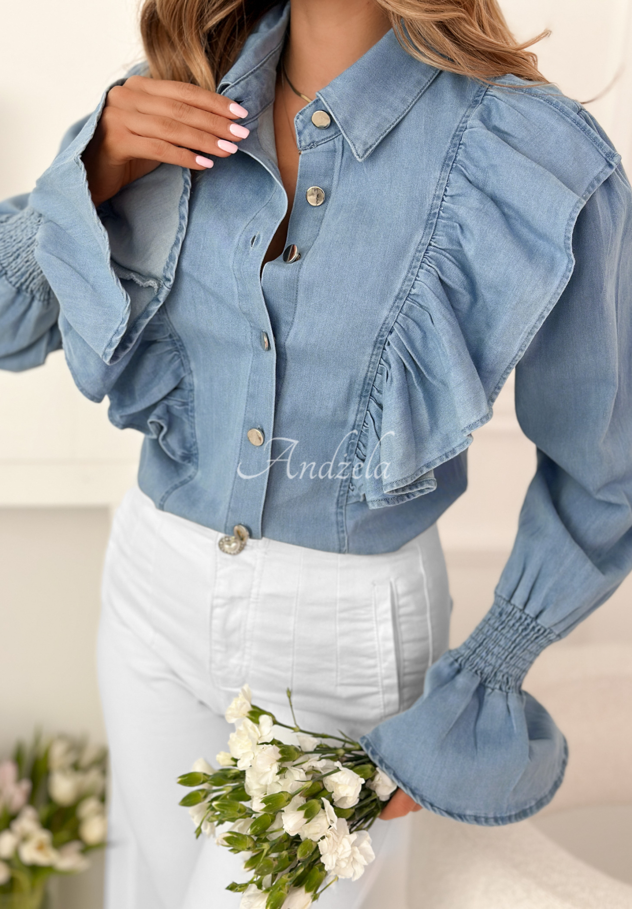 Paloma blue denim shirt with frills
