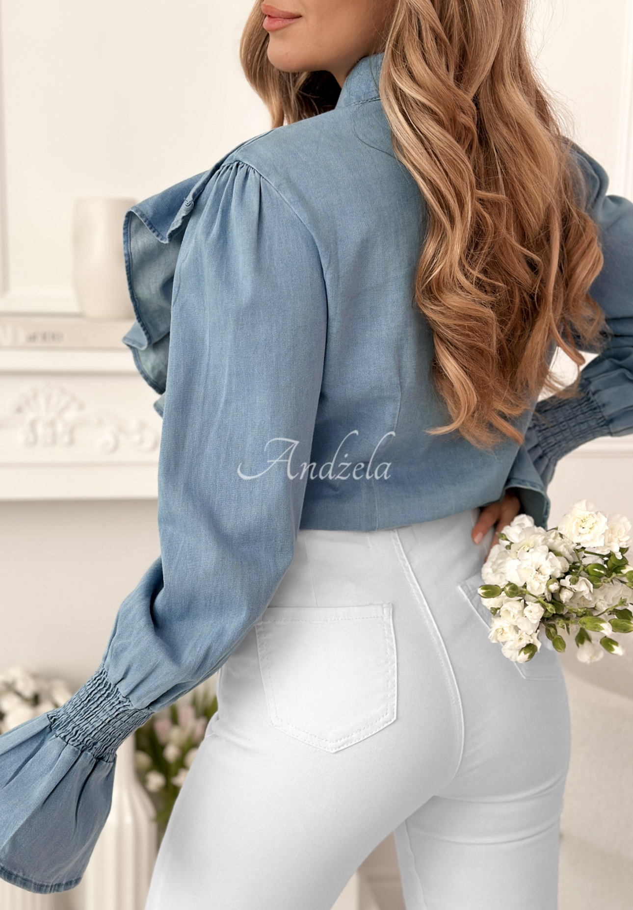 Paloma blue denim shirt with frills