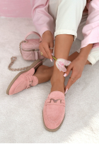 Zamszowe klapki mokasyny z frędzlami Sylvette beżowe