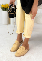 Zamszowe klapki mokasyny z frędzlami Sylvette beżowe