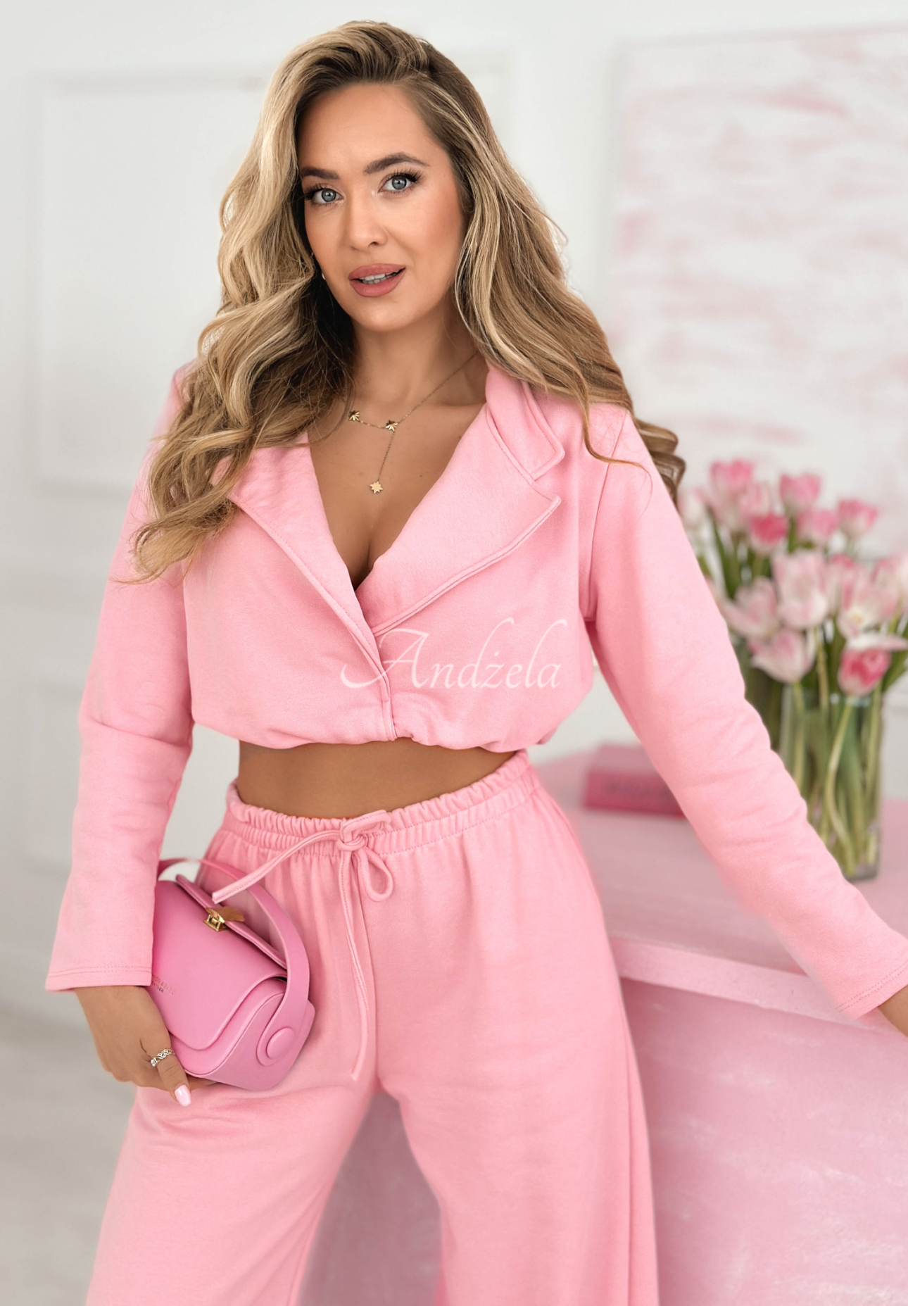 Gregoria powder pink cotton tracksuit set