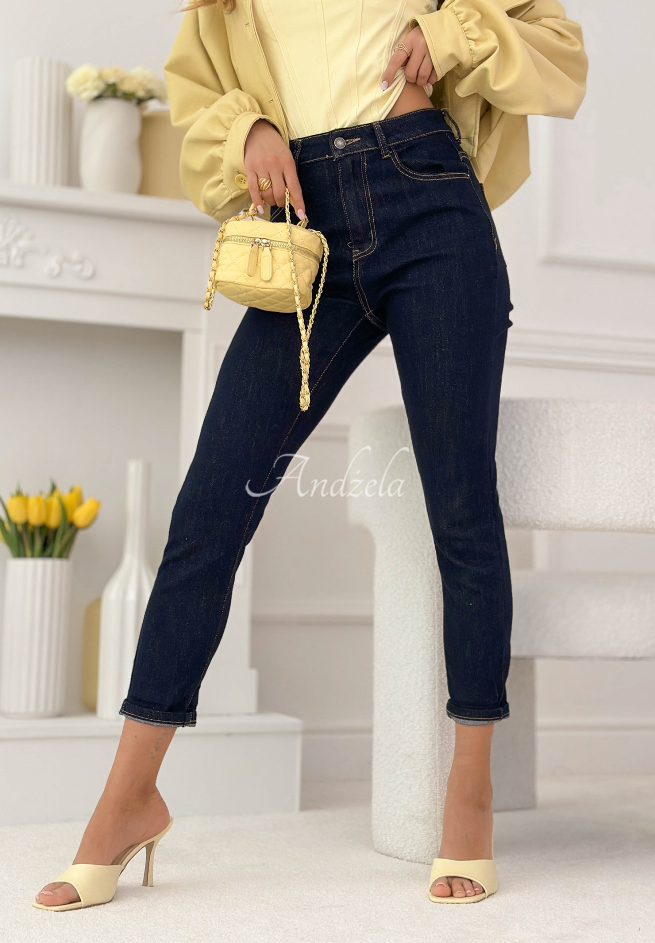 Spodnie jeansowe skinny Sounds Familiar granatowe