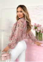 Kwieciska bluzka z wiązaniem i falbankami Blooms On You różowa