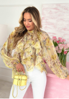 Kwieciska bluzka z wiązaniem i falbankami Blooms On You różowa