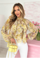 Kwieciska bluzka z wiązaniem i falbankami Blooms On You różowa