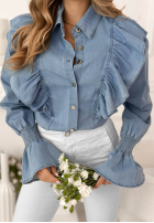 Jeansowa koszula z falbankami Paloma ciemnoniebieska