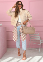 Krótka skórzana kurtka z kołnierzem Jolie żółta