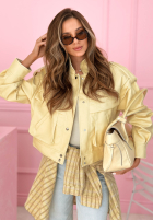 Krótka skórzana kurtka z kołnierzem Jolie żółta