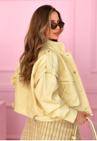 Krótka skórzana kurtka z kołnierzem Jolie żółta