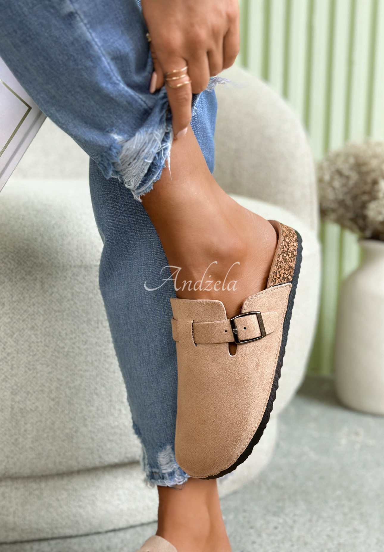 Madison beige suede clogs with strap