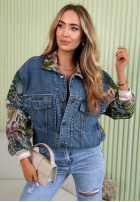 Jeansowa kurtka z żakardowymi wstawkami Leah ciemnoniebieska