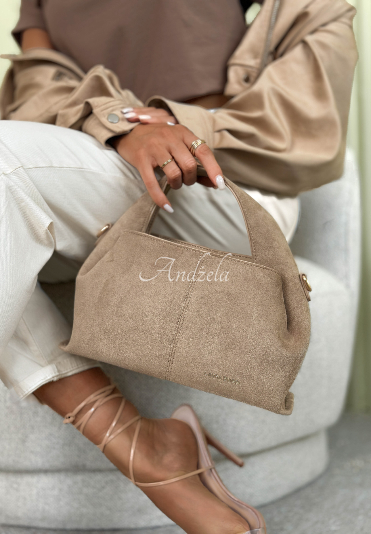 Annabelle beige suede handbag