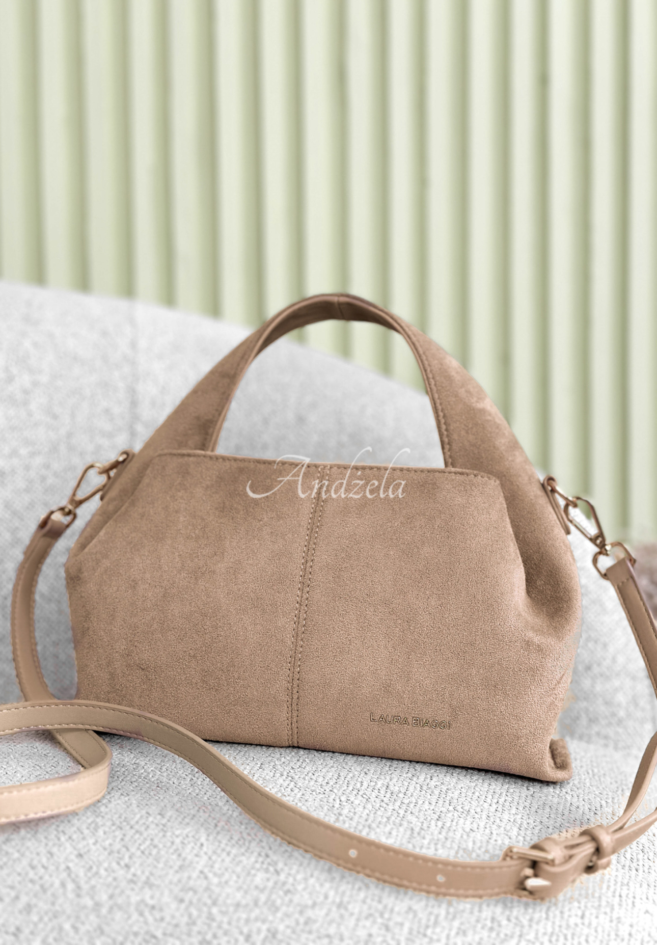 Annabelle beige suede handbag