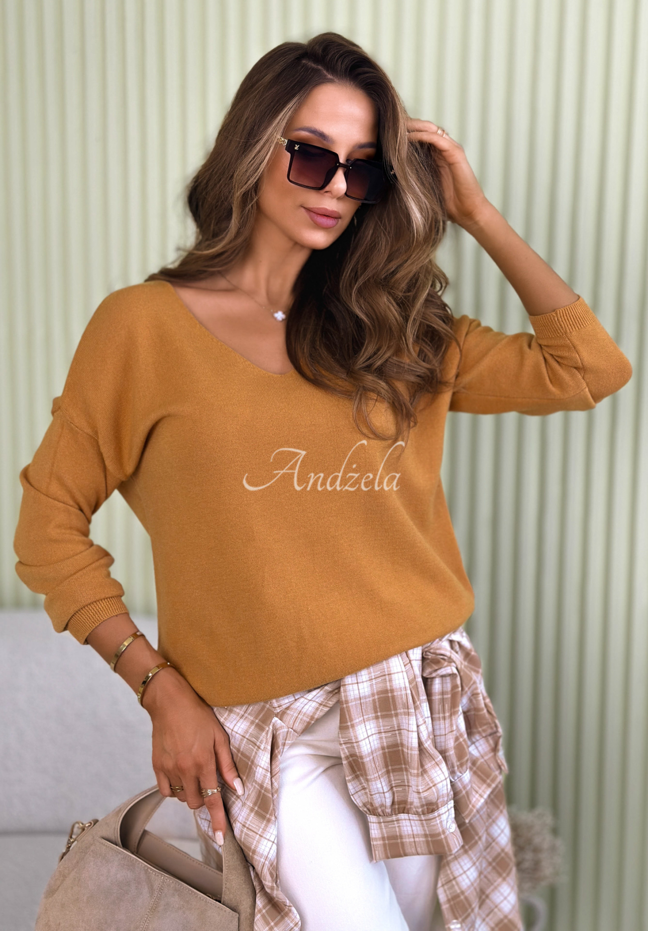 Lightweight Sensibility mustard sweater with a neckline