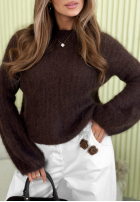 Miękki moherowy sweterek z bufkami Cotton Candy czekoladowy