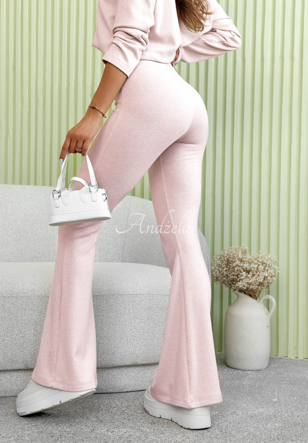 Nicole powder pink cotton bell-bottom pants