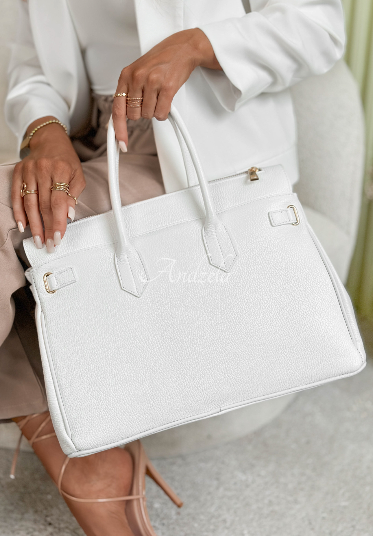 Katerina white leather handbag