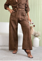 Haftowany komplet koszula i spodnie wide leg Seraphelle mokka