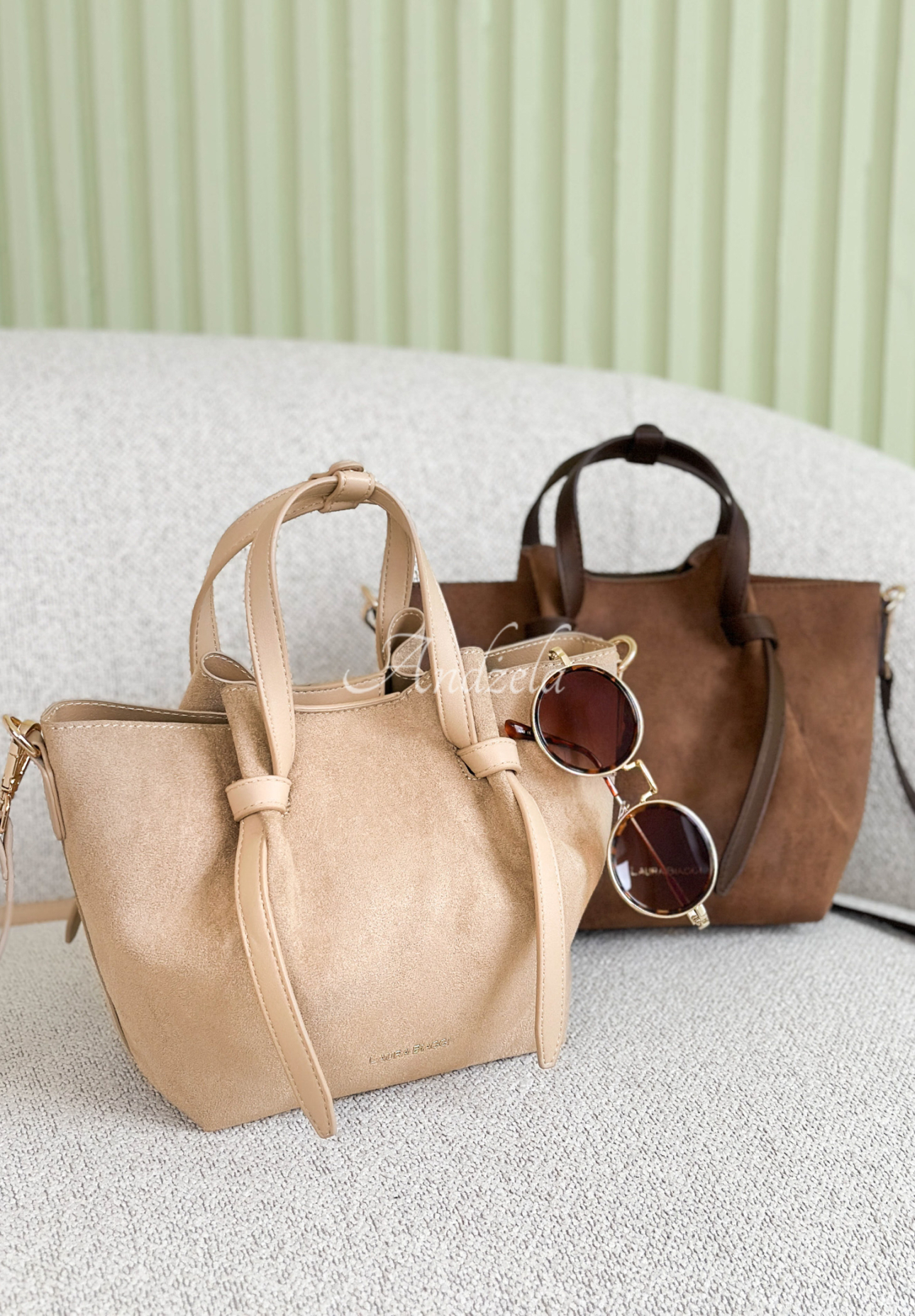 Beatrice beige suede handbag