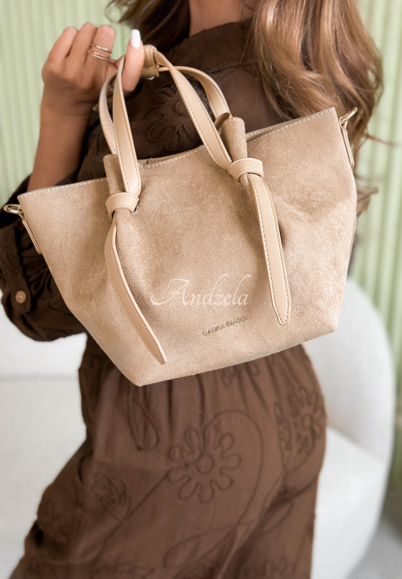 Beatrice beige suede handbag