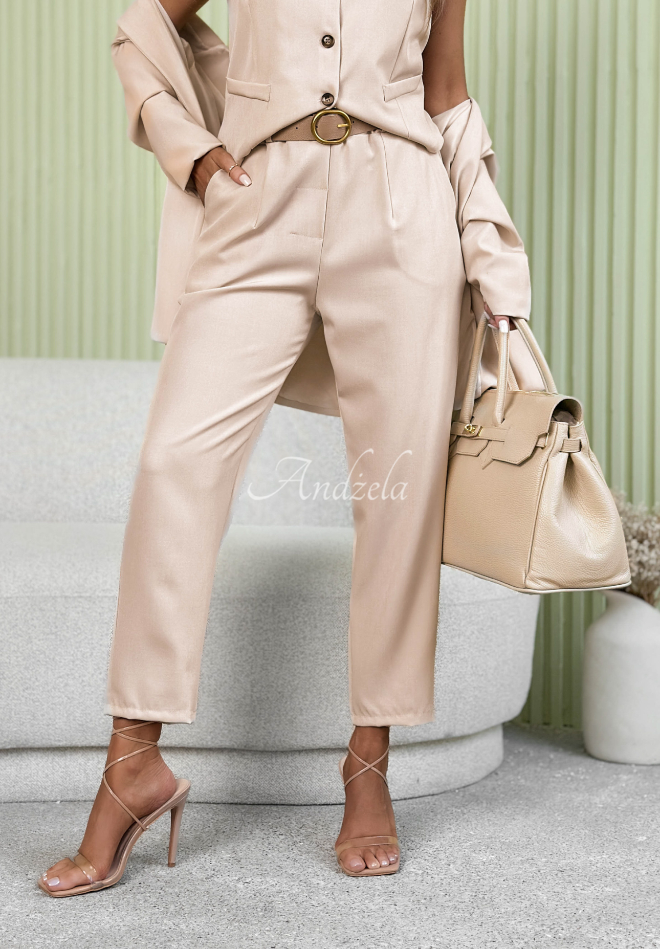 Elegant cigarette pants with Cordelia belt, beige
