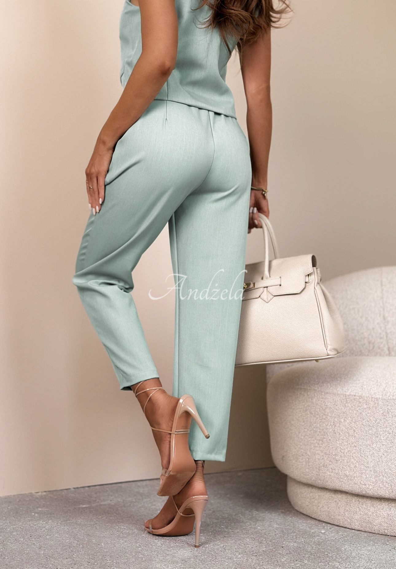 Elegant cigarette pants with Cordelia pistachio belt