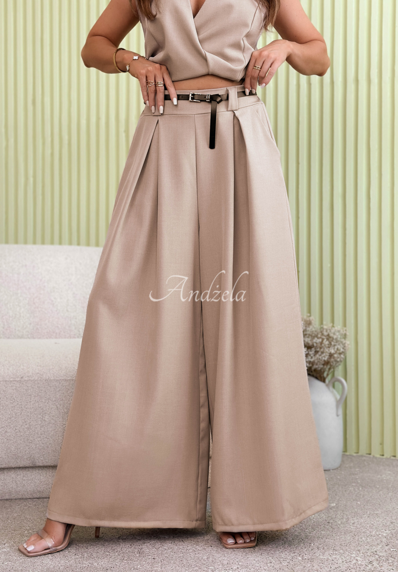 Eleganckie spodnie szwedy wide leg Aracelli beżowe