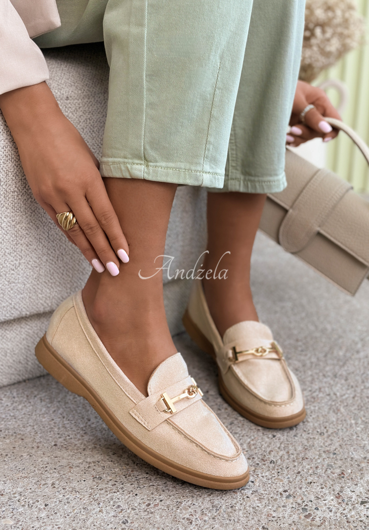 Spirit Rebirth suede moccasins in light beige