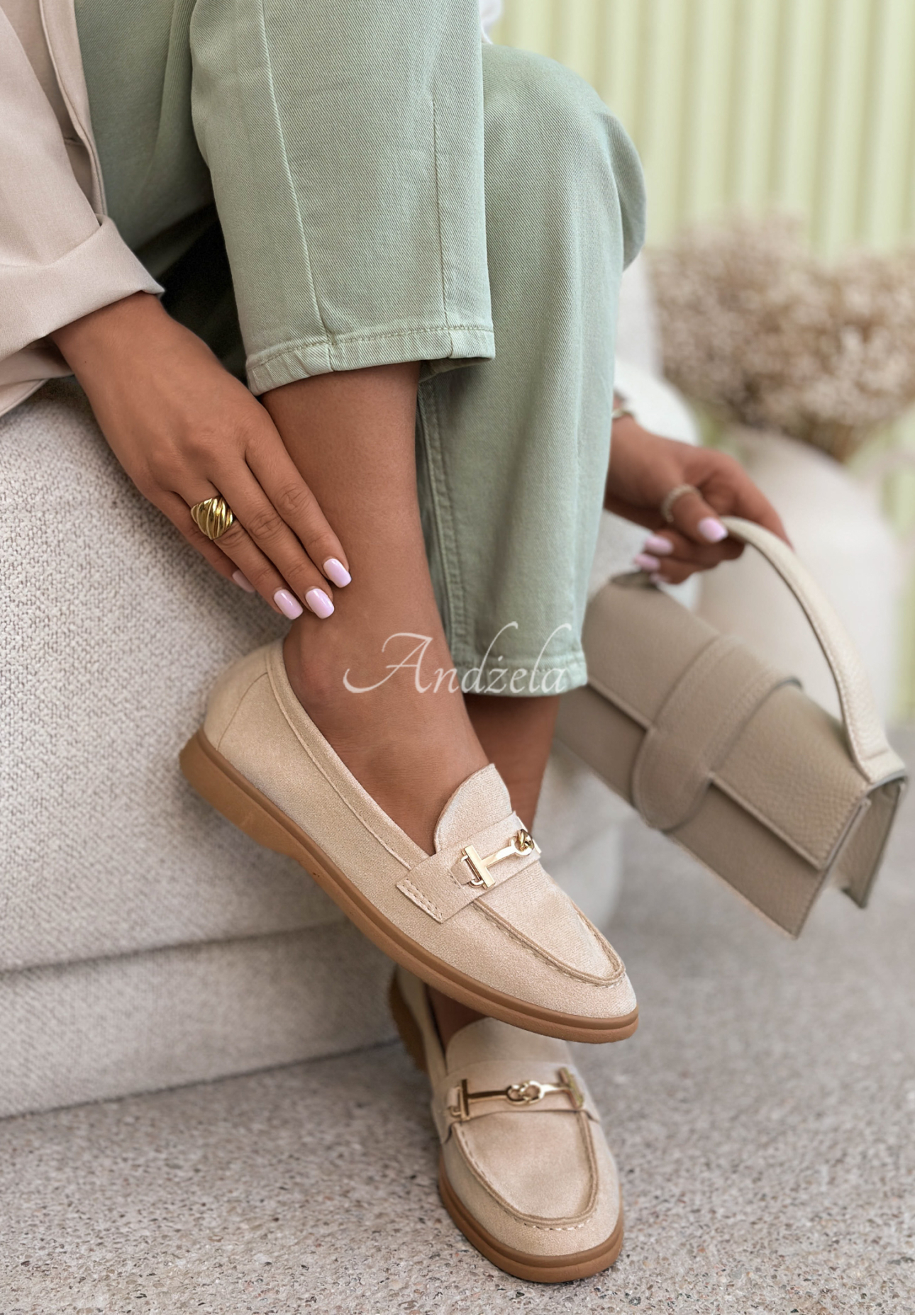 Spirit Rebirth suede moccasins in light beige