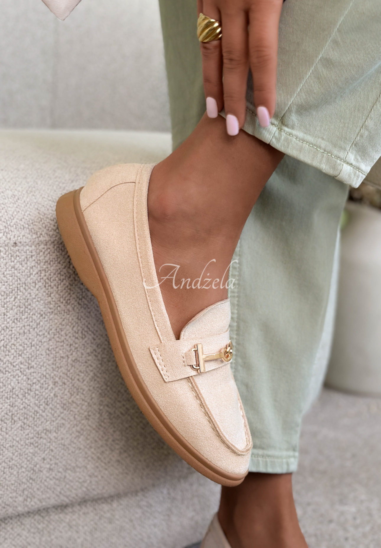 Spirit Rebirth suede moccasins in light beige