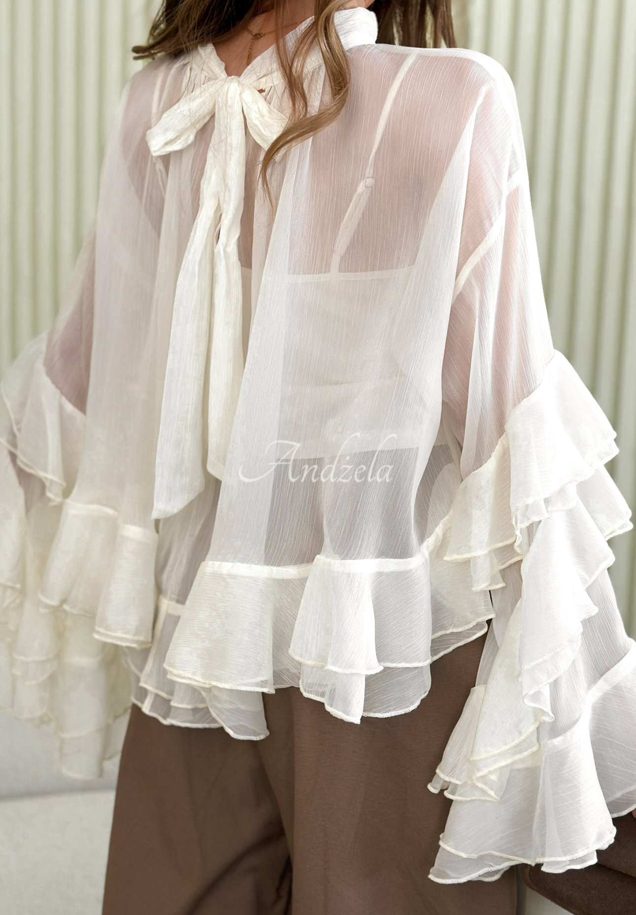 Falling Apart ecru airy blouse with tie and frills